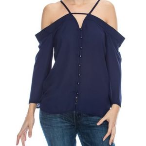 Navy Cold-Shoulder Button-Up shirt sz S